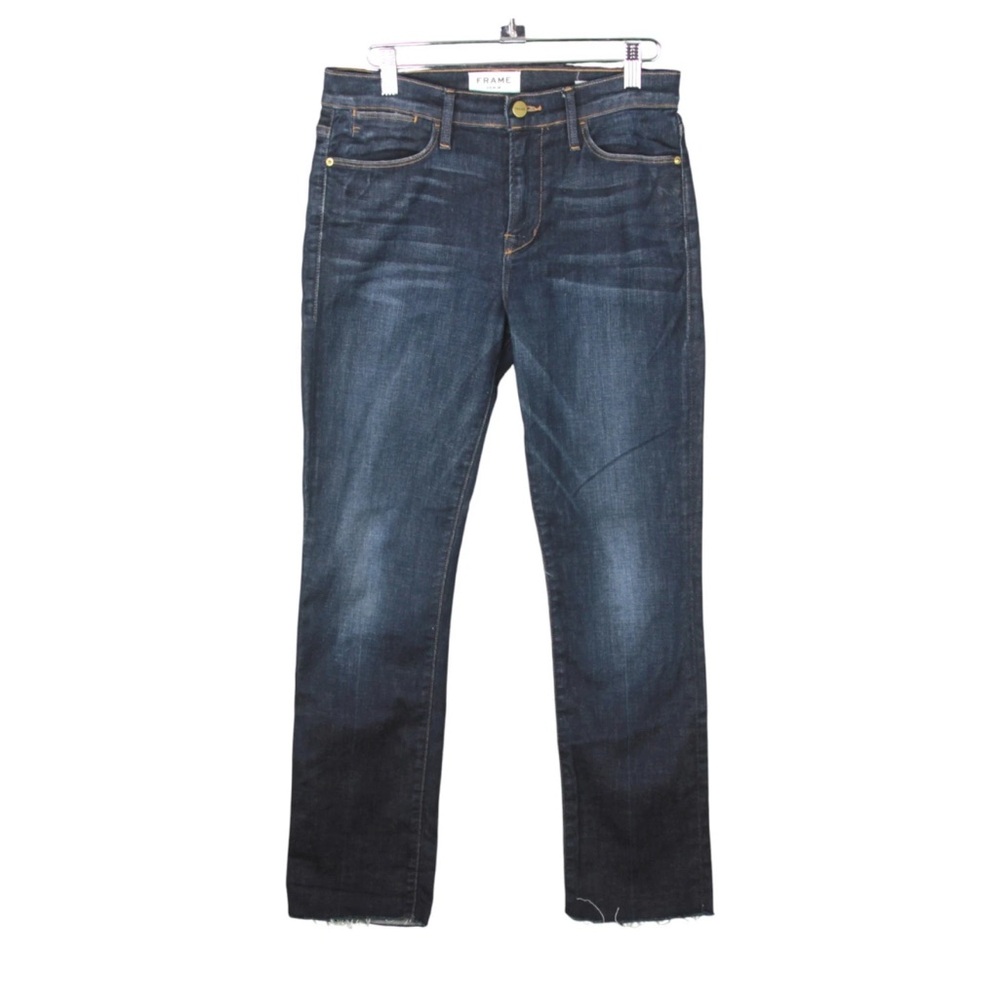 Frame Denim Jeans Women 26(28x28) Le High Straight Midrise Blue Raw Hem